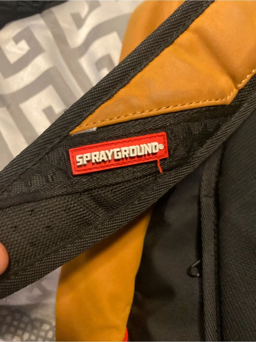 Sprayground Tan Suede Shark-Graphic Backpack with Black Accents